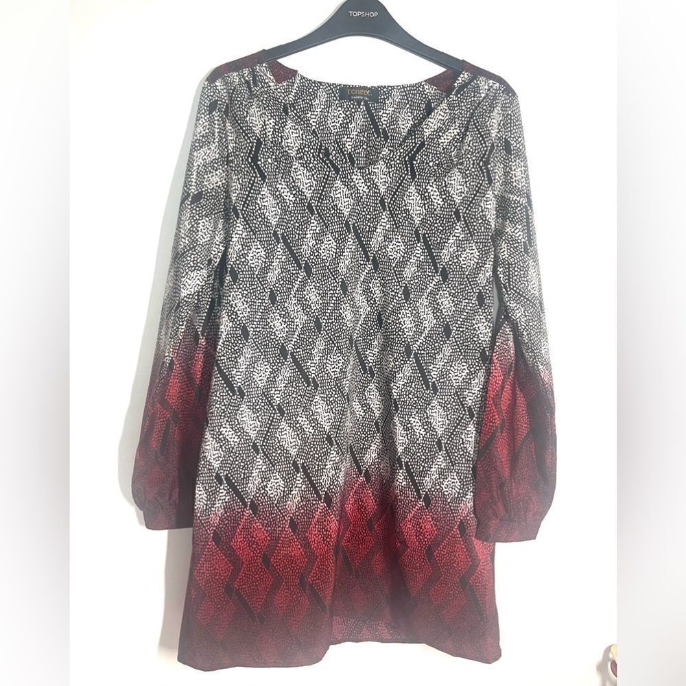 Renee C Abstract Long Sleeve Mini Shift Dress Tunic Size Medium